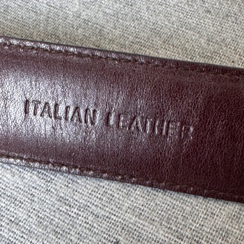 Polo Ralph Lauren Mens Burgundy Italian Leather Belt Size 36 Silver Logo Plaque
